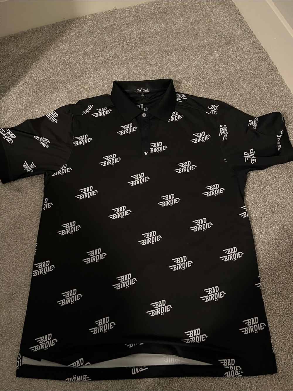 Bad Birdie Black Polo with White Logo Print